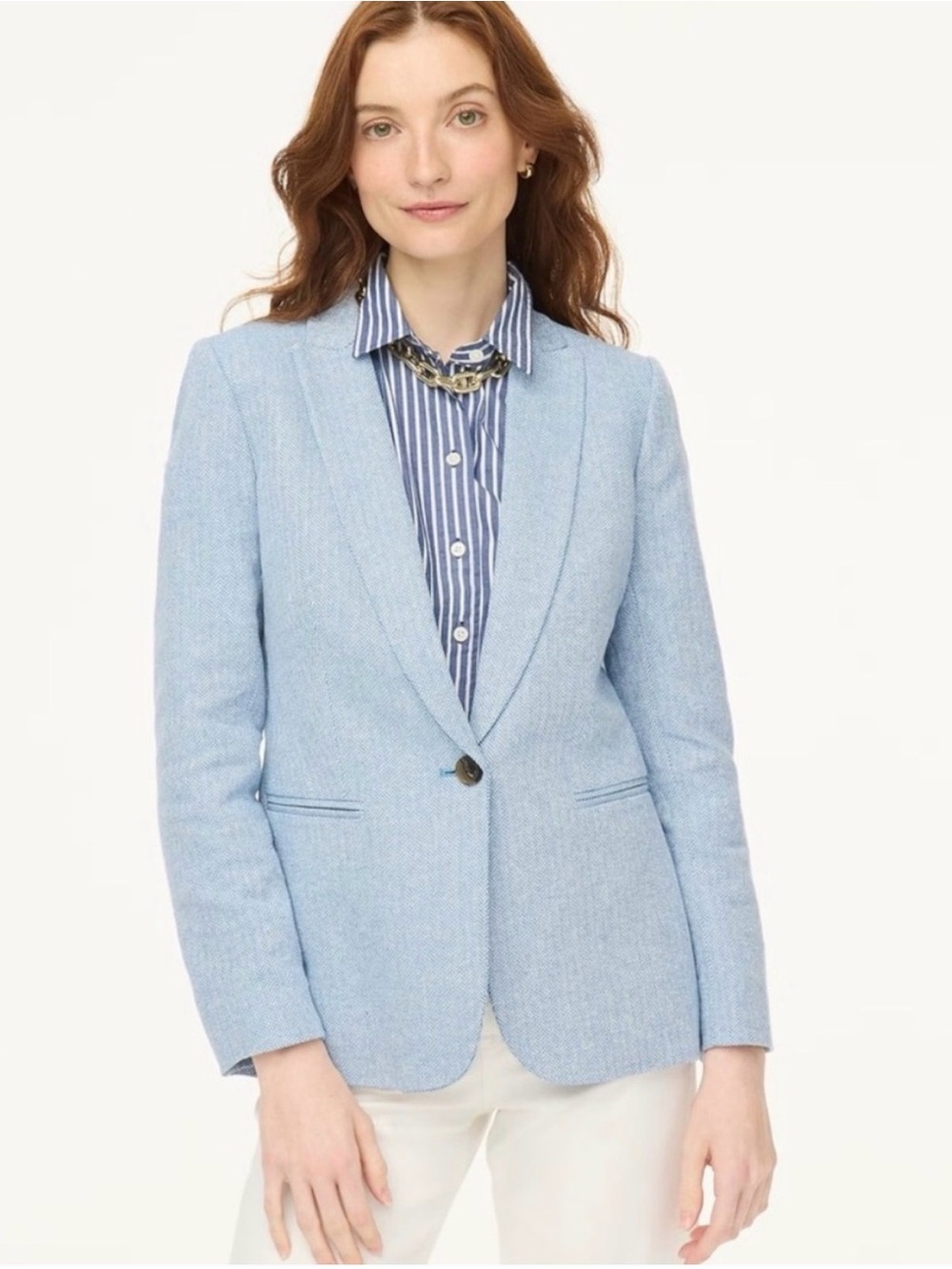 J.Crew Re-Imagined Sky Blue Herringbone Linen-Cotton Blazer 12P
